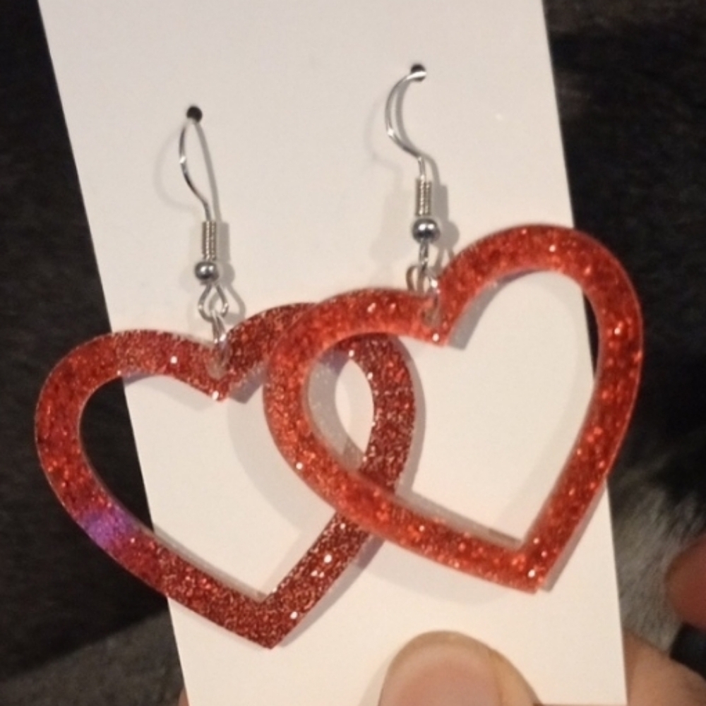 ♥️ C 5 / $20 Red Glitter Heart Earrings (Red Only) ♥️